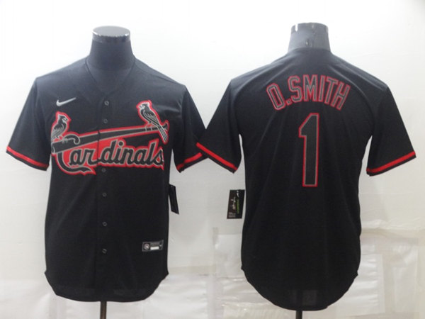 Men's St. Louis Cardinals #1 Ozzie Smith Black shadow Cool Base Stitched Jersey